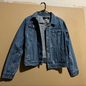 Small Medium wash Factory Distressed heavy quality button denim jacket
